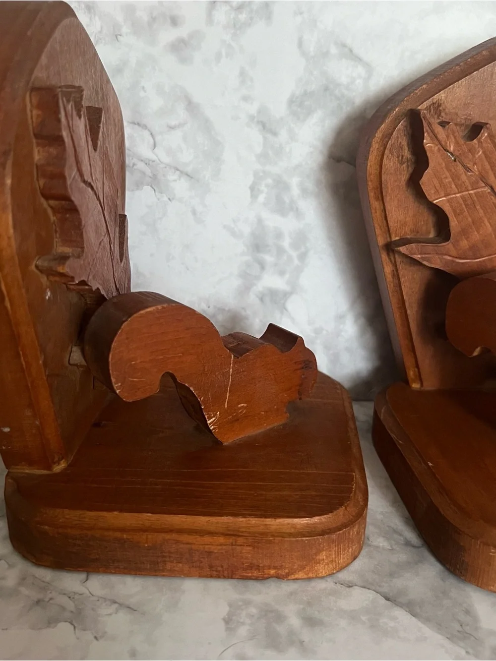 Handcrafted Brown Wooden Book Ends Leaf Accent